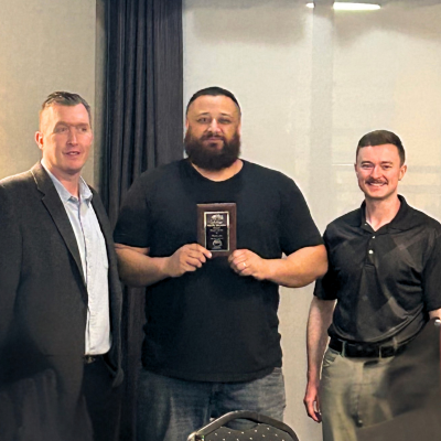 Tim Gelnett and Justin Thomas of Niagara Specialty Metals with Shawn Houston at the ASM Buffalo event focused on knife steel performance