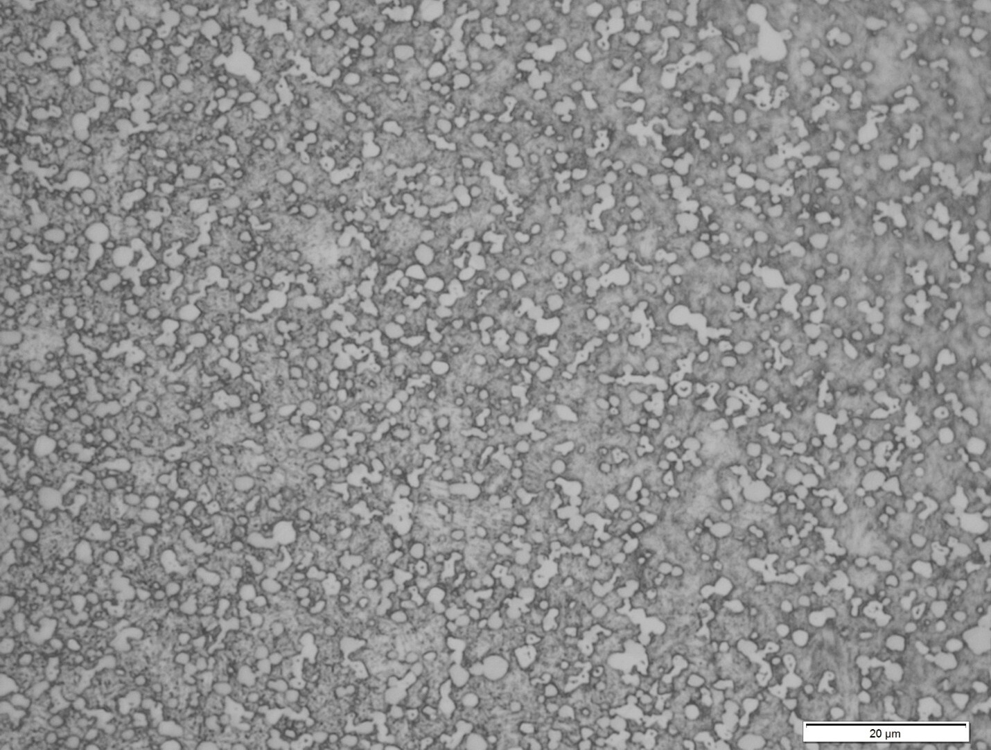 Microscope image of S90V carbide distribution illustrating high carbide volume associated with increased wear resistance.