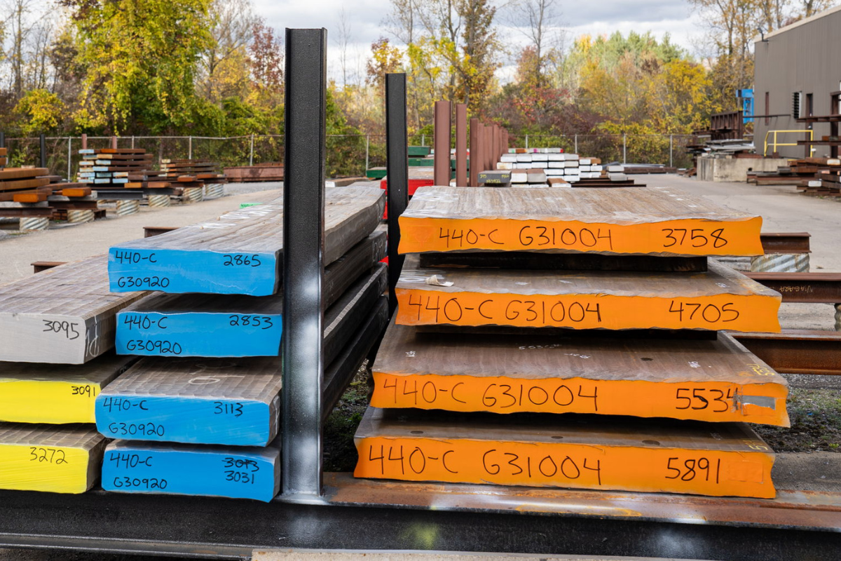 440C stainless steel billets at Niagara Specialty Metals ready for rolling and processing into aerospace grade specialty steel products in the United States.