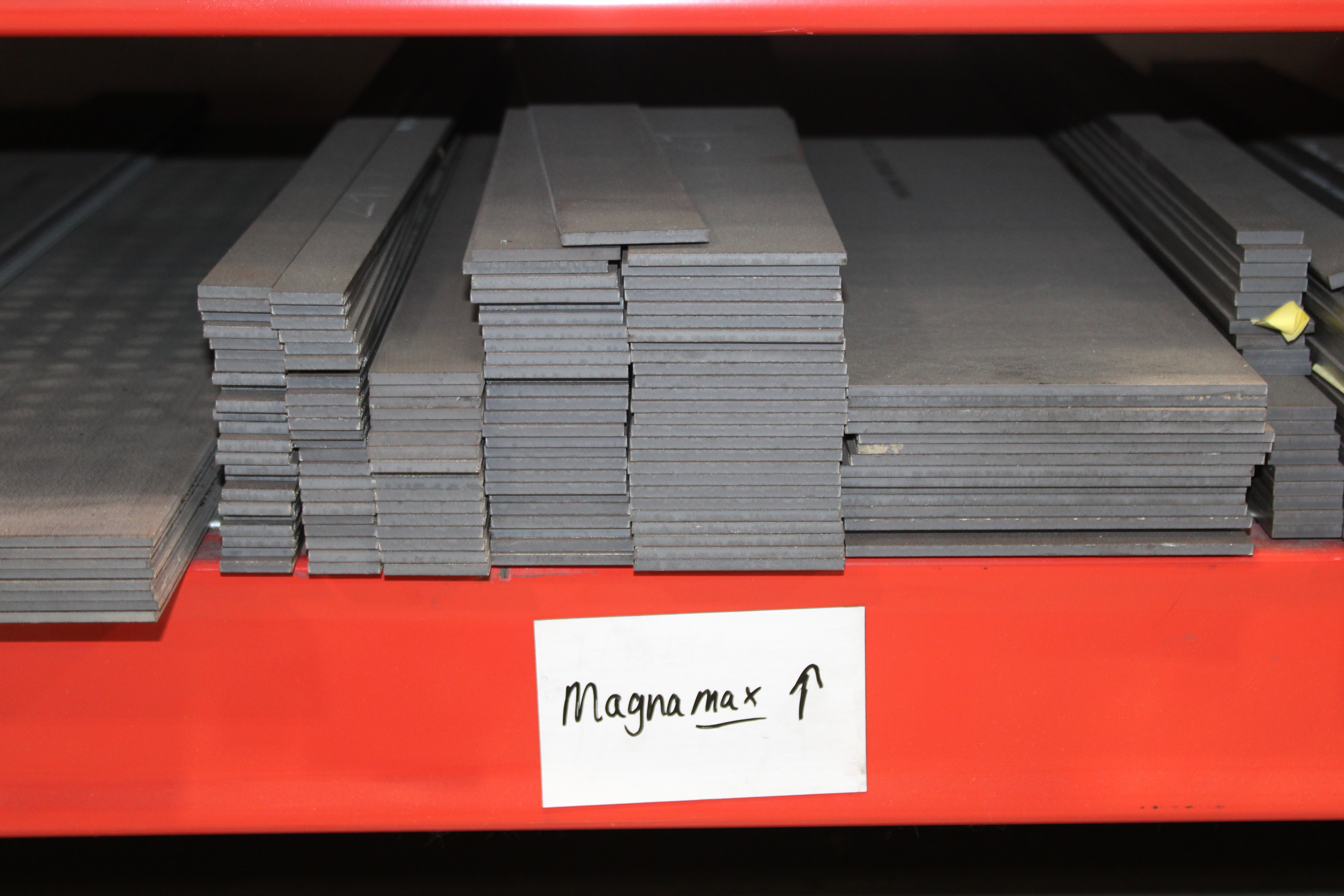 MagnaMax® steel strips stacked in the Niagara Specialty Metals warehouse ready for customer orders