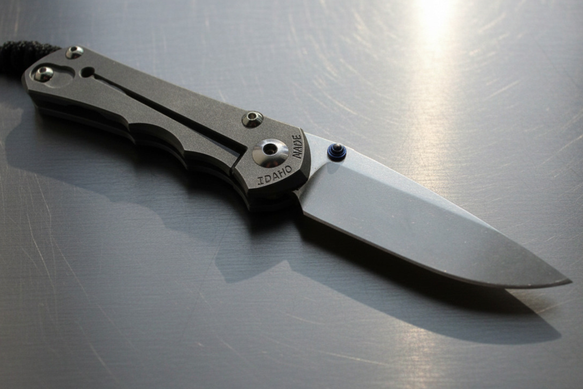 Finished knife with 6-4 titanium handle showcasing lightweight strength and corrosion resistance for knife making